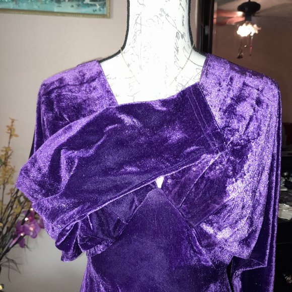 NWT Bridge Violet Velvet Open Back Tie Long Sleeve Zip Dolman Sleeve Party Dress - Picture 8 of 14